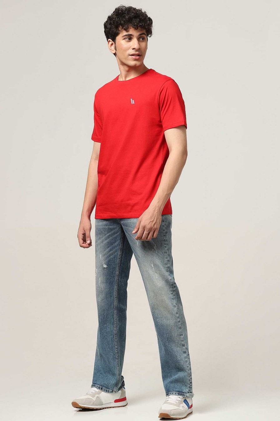 Bewonderd Halfmoon | Rood Effen T-Shirt