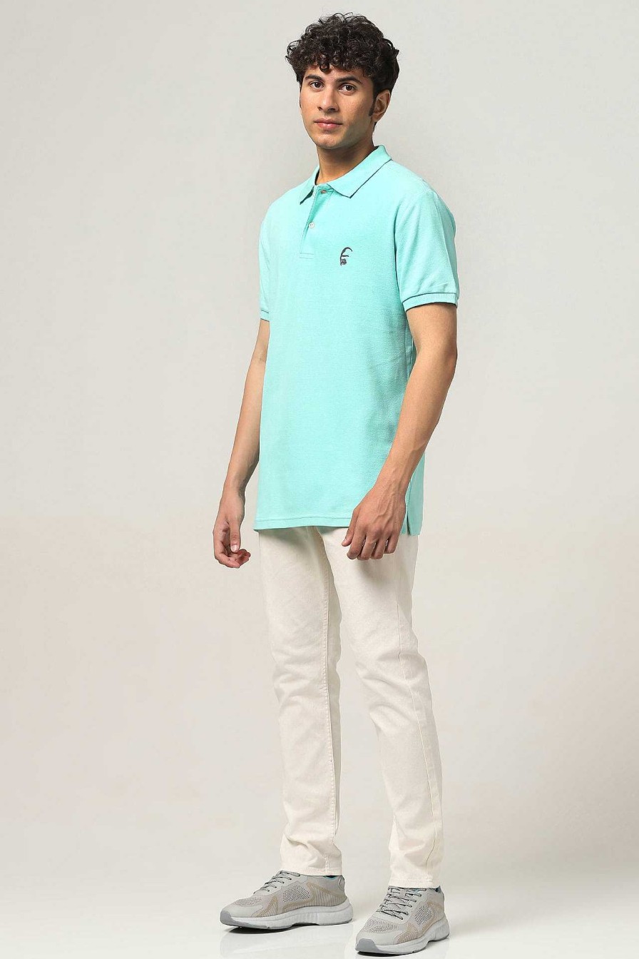 Topkleding Halfmoon | Gebreid Mintgroen Poloshirt