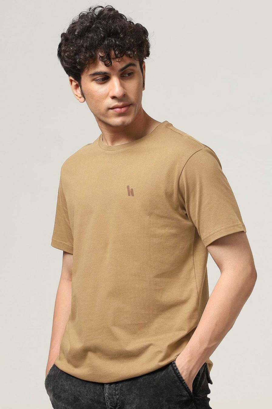 Ongewoon Halfmoon | Beige Effen T-Shirt