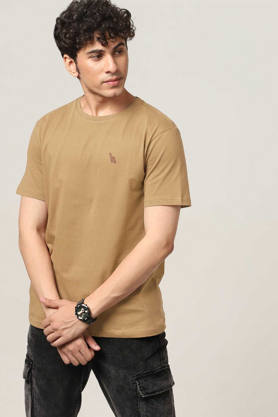 Bewonderd Halfmoon | Beige Effen T-Shirt