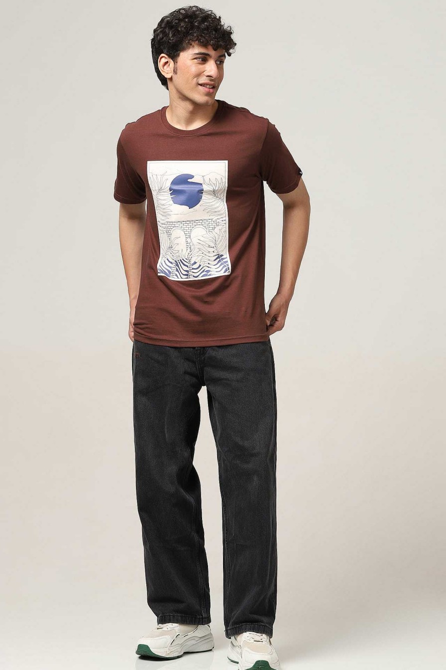 Topkleding Halfmoon | Bruin Bedrukt T-Shirt